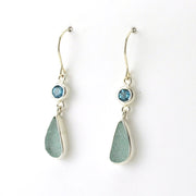 Side View Sterling Silver Blue Topaz Aqua Sea Glass Earrings