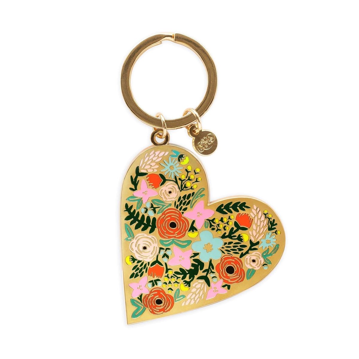 Floral Heart Enamel Keychain