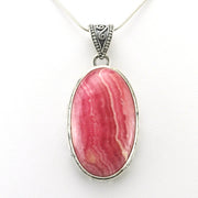 Alt View Sterling Silver Rhodochrosite 18x32mm Oval Bali Pendant