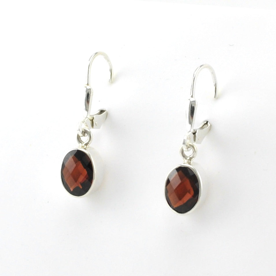 Sterling Silver Garnet 6x8mm Oval Dangle Earrings