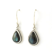 Side View Sterling Silver Labradorite Tear Dangle Earrings