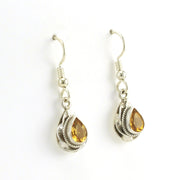 Side View Sterling Silver Citrine 5x7mm Twist Teardrop Earrings
