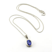 Sterling Silver Tanzanite 7x9mm Oval Bali Necklace