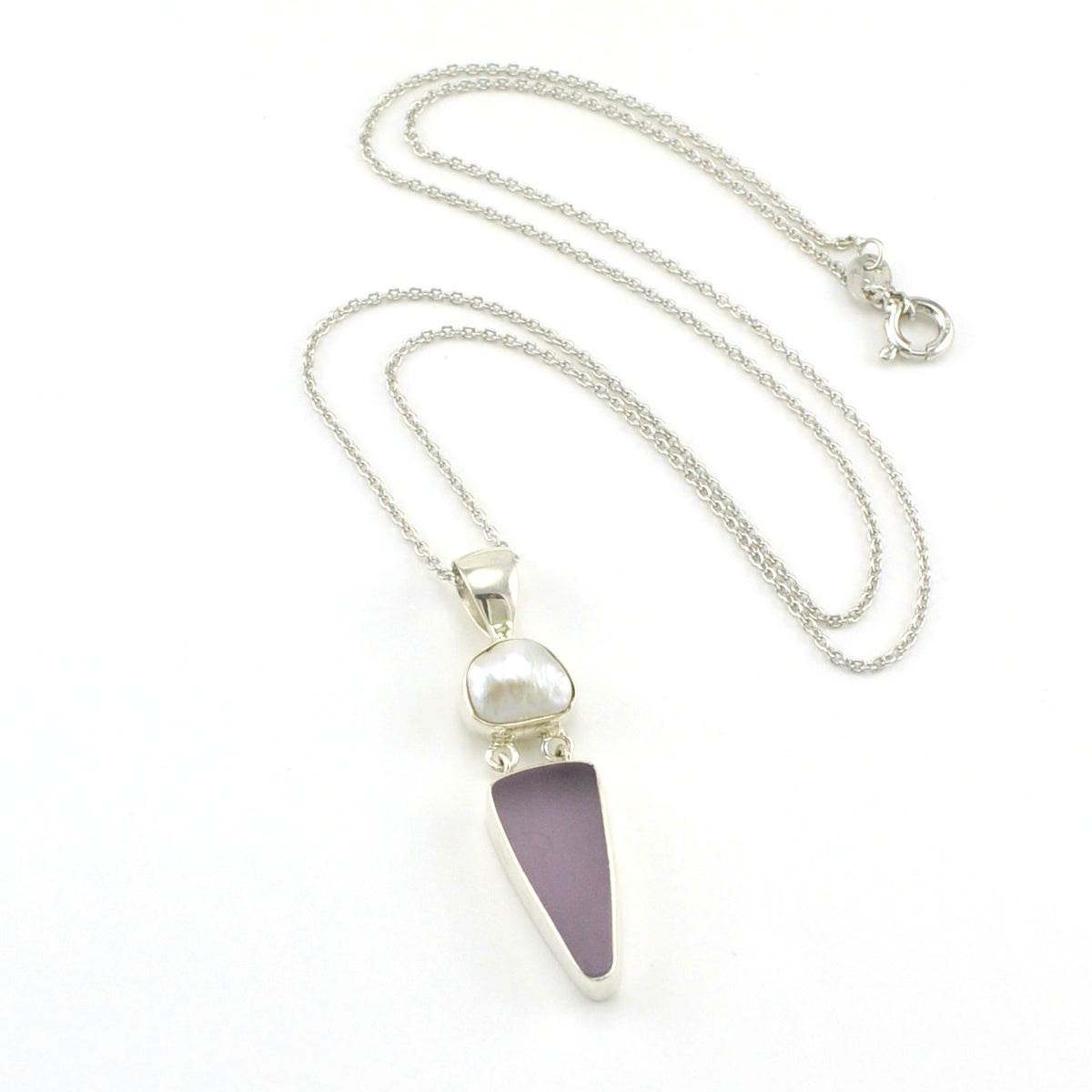 Sterling Silver Pearl Lilac Sea Glass Necklace