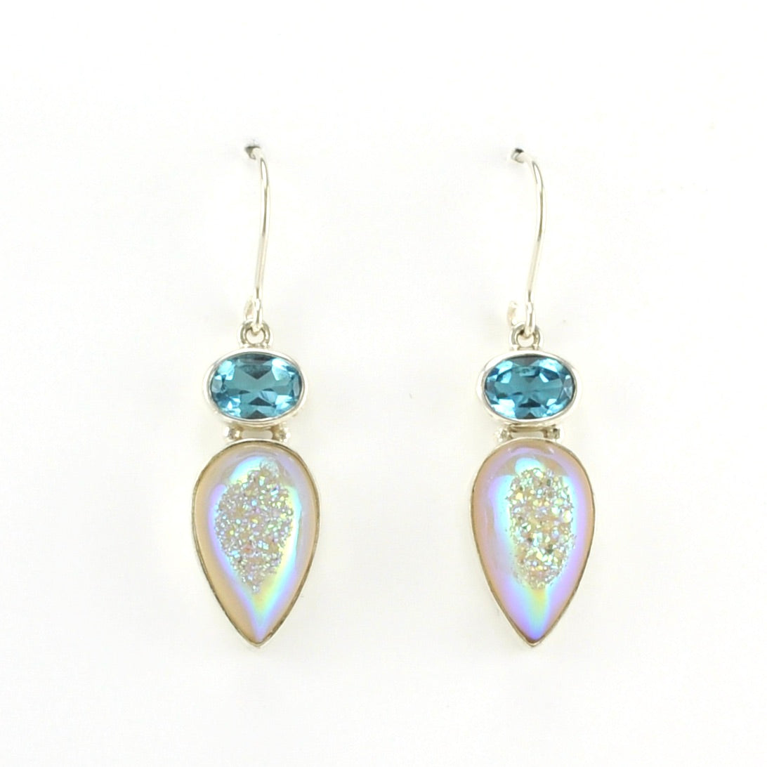 Alt View Sterling Silver Blue Topaz Druzy Agate Earrings