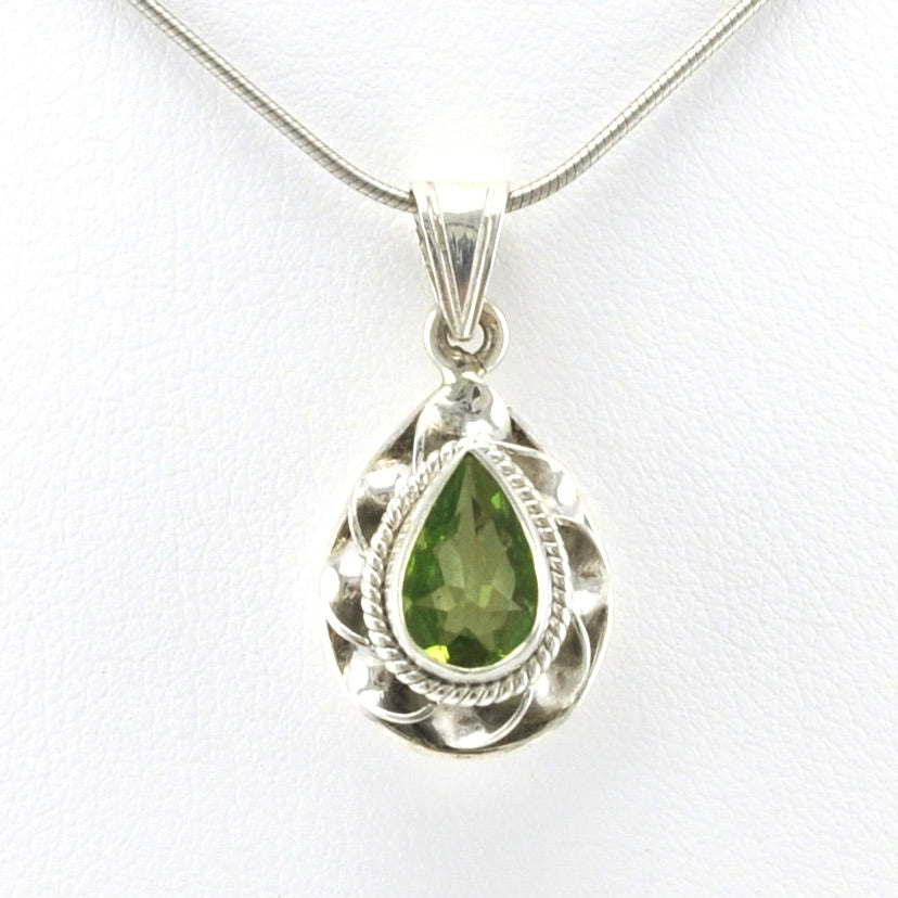 Alt View Sterling Silver Peridot 6x9mm Tear Pendant
