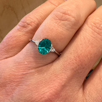 Model View Sterling Silver Paraiba Garnet 2ct Oval CZ Ring