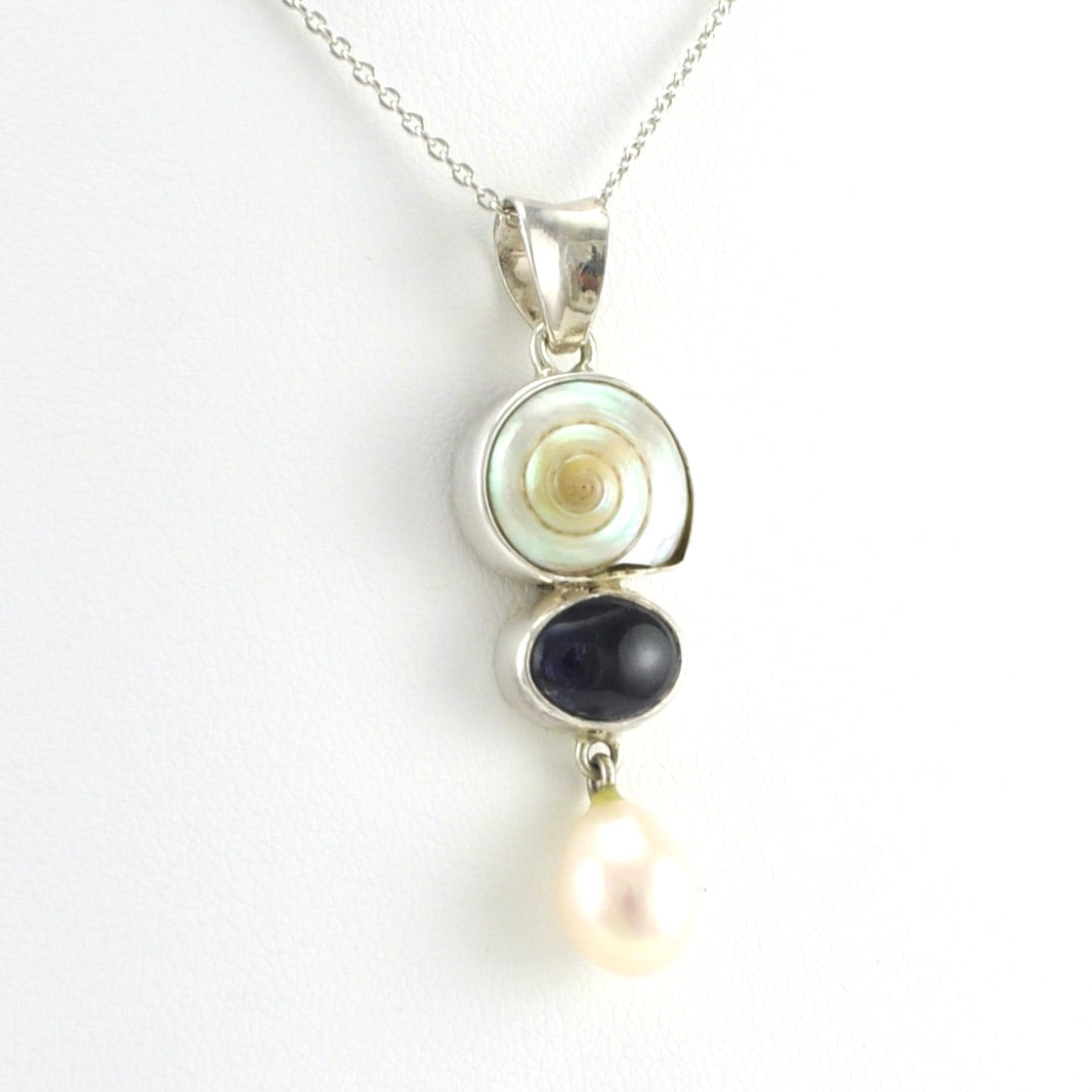 Alt View Sterling Silver Malabar Shell Iolite Pearl Necklace