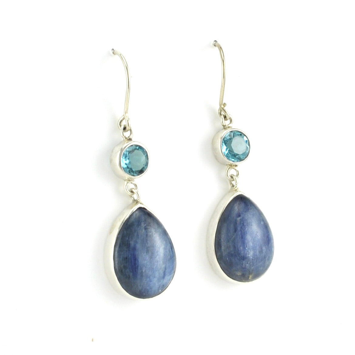 Side View Sterling Silver Blue Topaz Kyanite Dangle Earrings