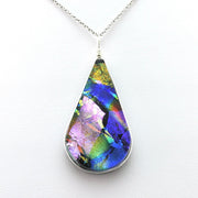 Alternate View Dichroic Glass Crazy Quilt Teardrop Pendant
