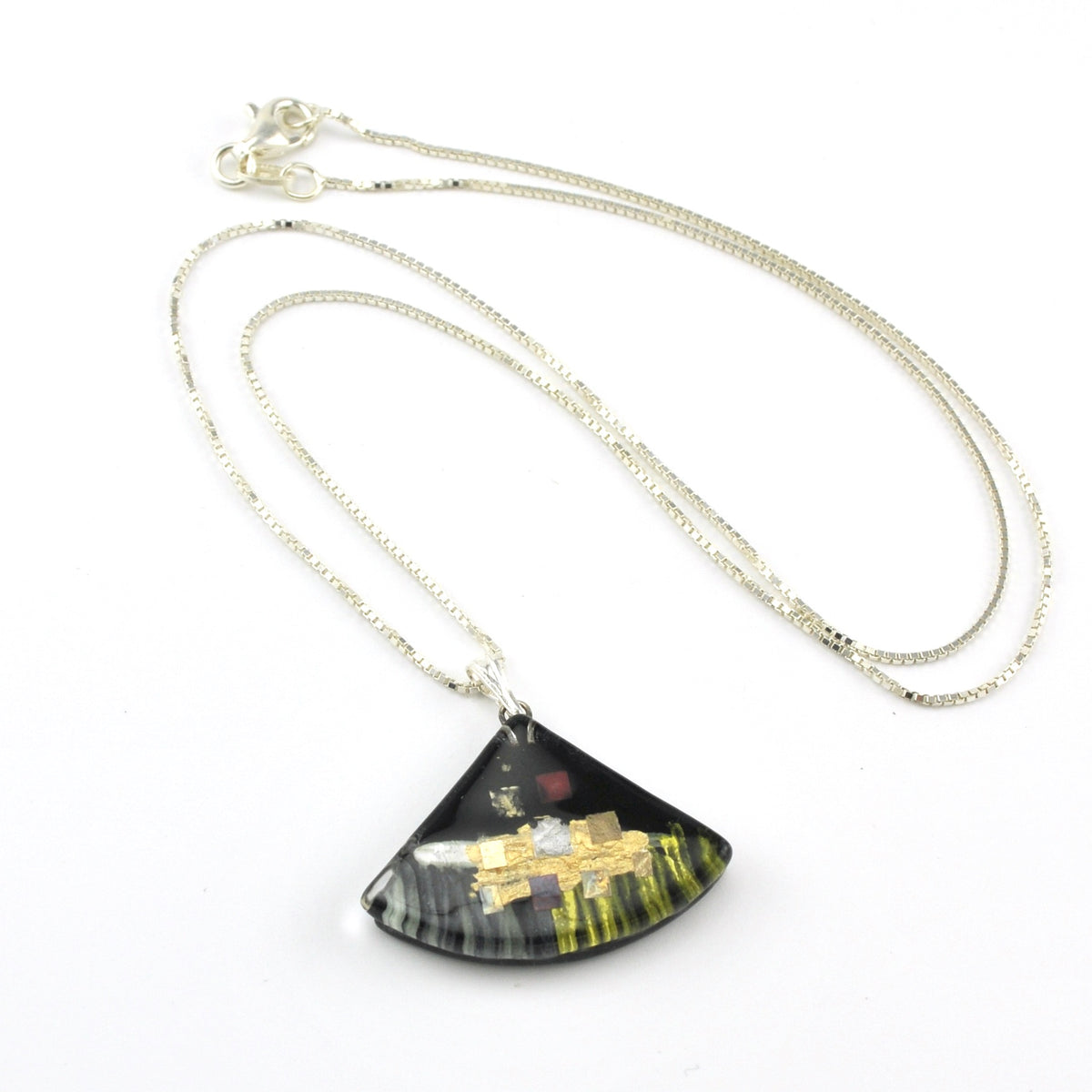 Glass Black Golden Phase Fan Necklace