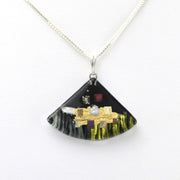 Glass Black Golden Phase Fan Necklace