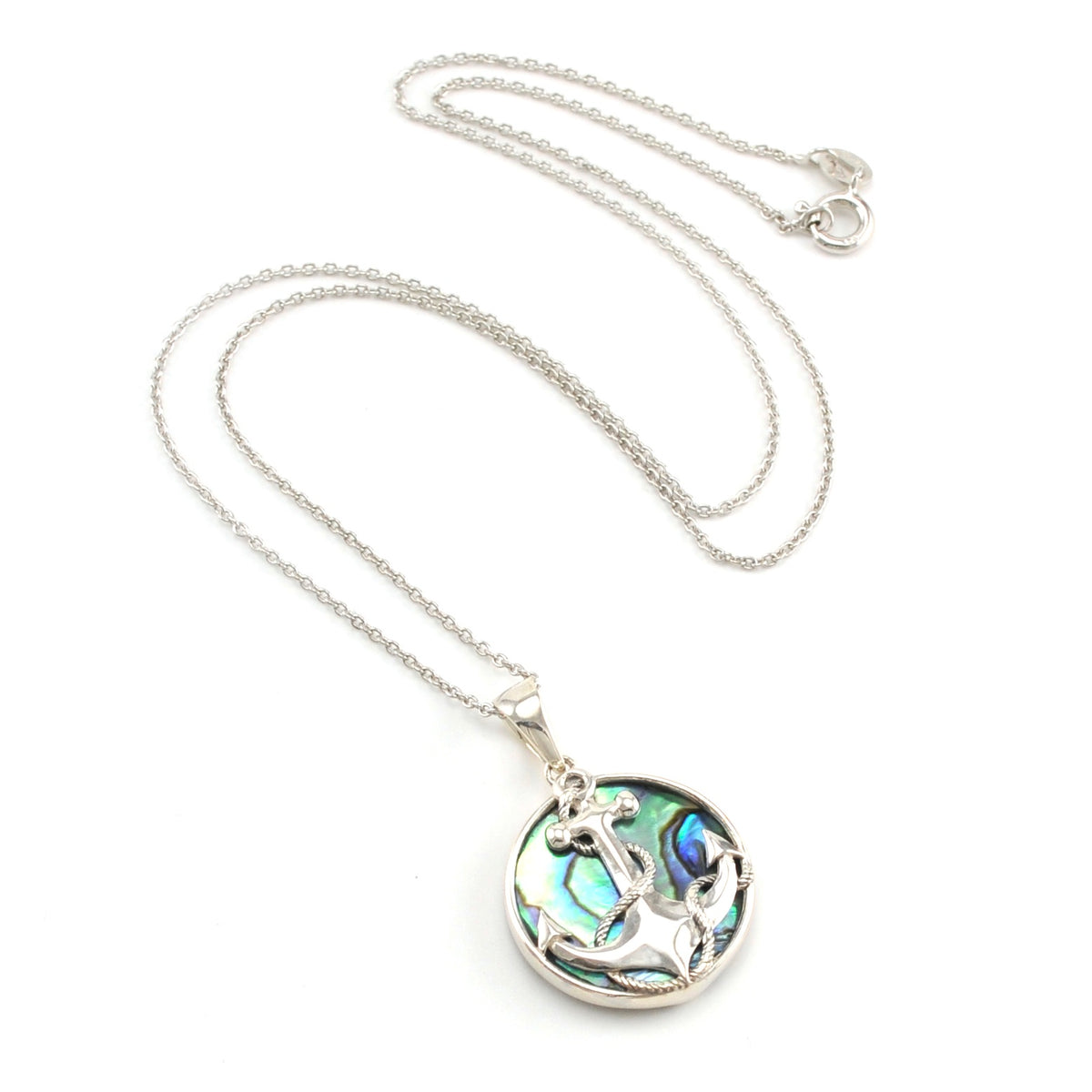 Sterling Silver Abalone Anchor Necklace