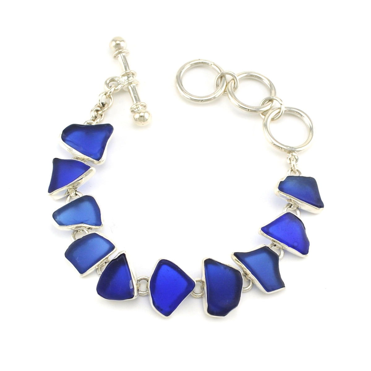 Sterling Silver Recycled Glass Blue Toggle Bracelet