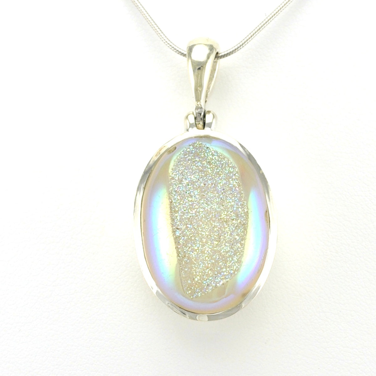 Alt View Sterling Silver Opal Druzy Agate Oval Pendant