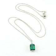 Sterling Silver Created Emerald 2ct Rectangle Diam .03 Necklace