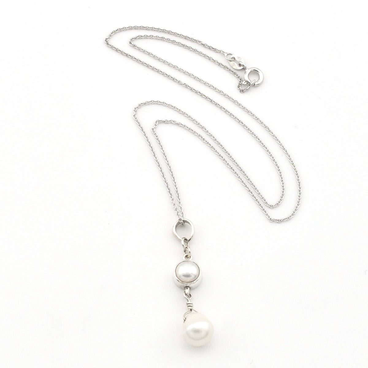 Sterling Silver Pearl with Drop Necklace