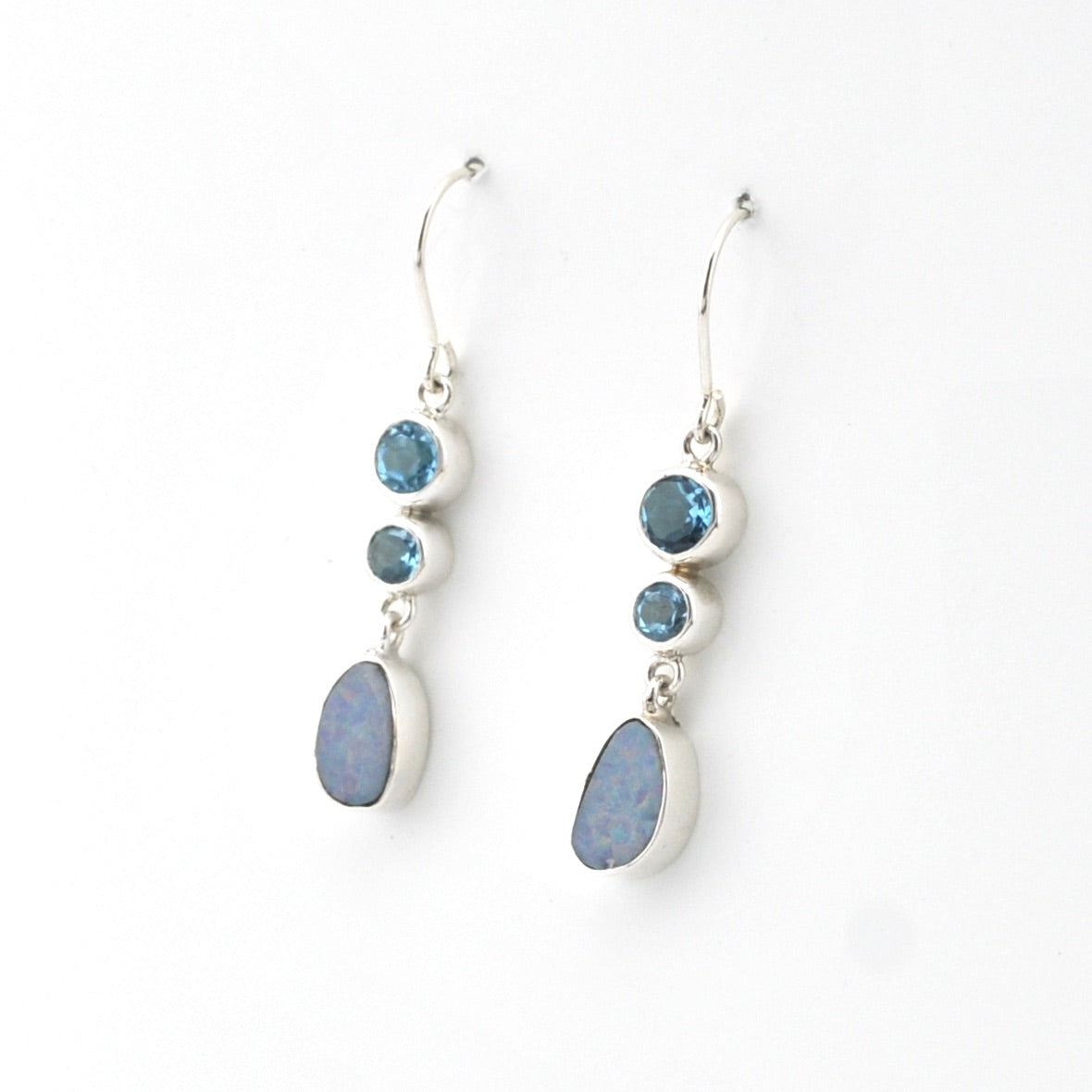 Sterling Silver Australian Opal and Topaz Earrings