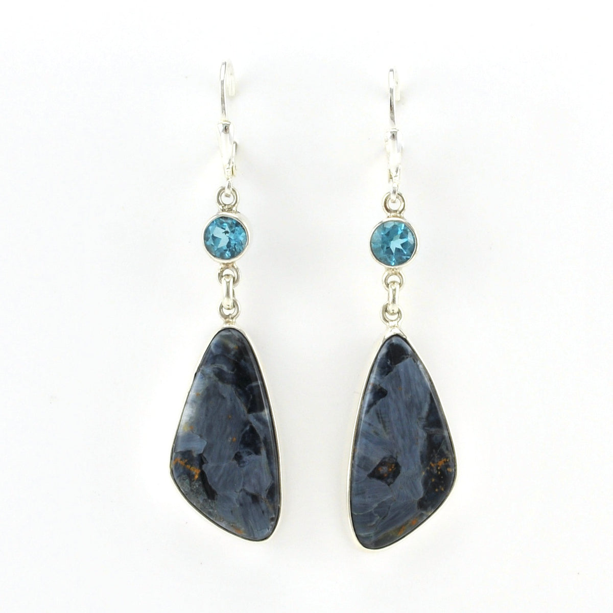 Alt View Sterling Silver Pietersite with Topaz Dangle Earrings