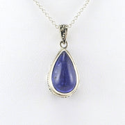 Alt View Sterling Silver Tanzanite 9x14mm Cabochon Tear Bali Necklace