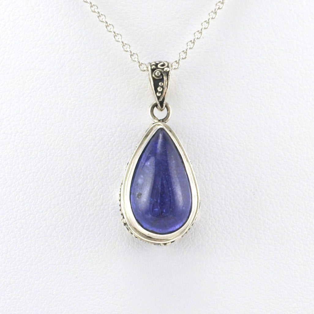 Alt View Sterling Silver Tanzanite 9x14mm Cabochon Tear Bali Necklace