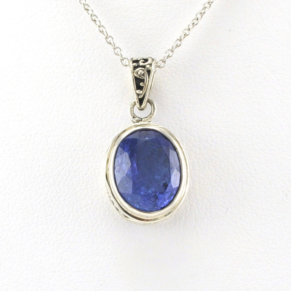 Alt Veiw Sterling Silver Tanzanite 9x11mm Oval Bali Necklace