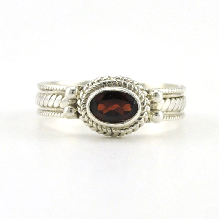 Sterling Silver Garnet 4x6mm Oval Rope Band
