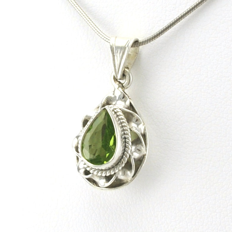 Sterling Silver Peridot 6x9mm Tear Pendant