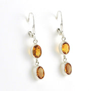 Side View Sterling Silver Citrine 2 Oval Dangle Earrings
