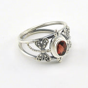 Alt View Sterling Silver Garnet 5x7mm Oval Dragonfly Ring 