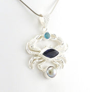 Side View Sterling Silver Iolite Topaz Pearl Crab Pendant