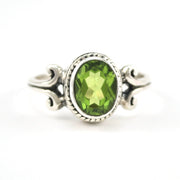 Silver Peridot 7x9mm Oval Scroll Ring