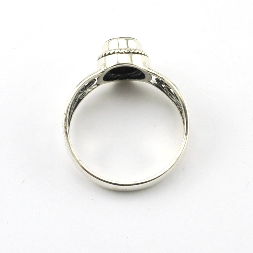 Alternate View Sterling Silver Garnet 6x8mm Oval Scroll Ring