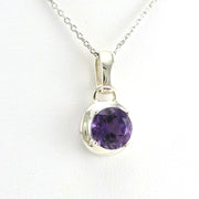 Side View Sterling Silver Amethyst 8mm Round Necklace