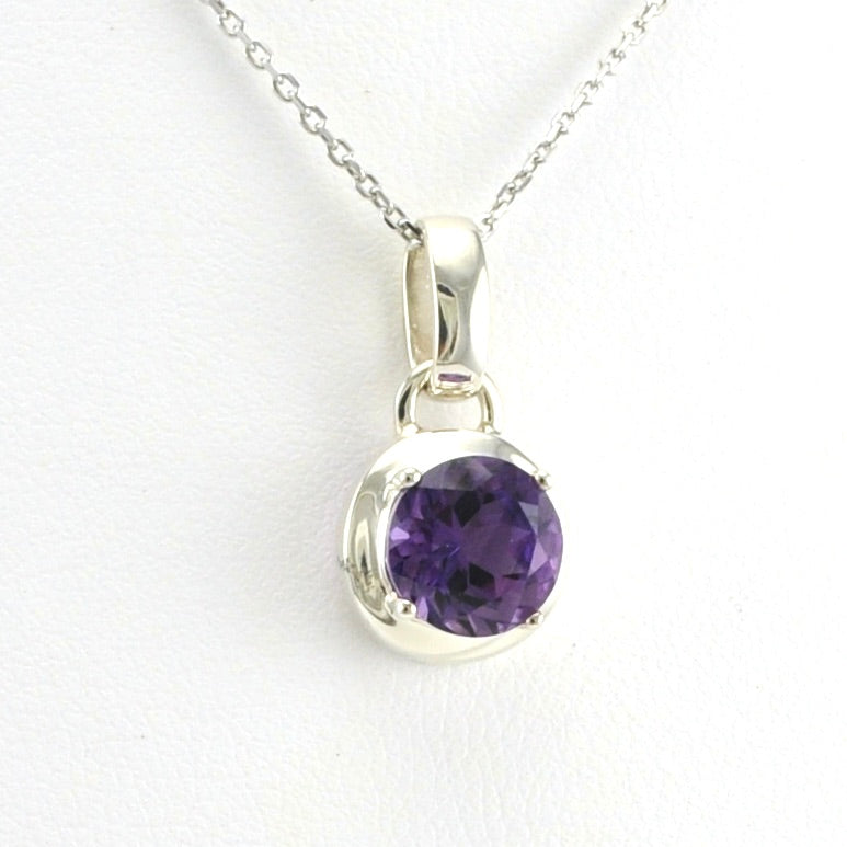 Side View Sterling Silver Amethyst 8mm Round Necklace