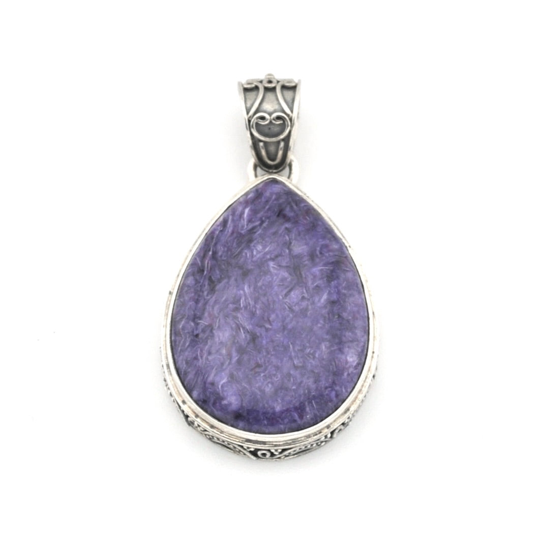 Sterling Silver Charoite 22x30mm Tear Pendant