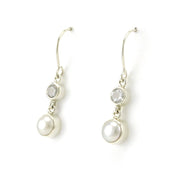 Side View Sterling Silver Pearl White Topaz Dangle Earrings