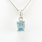 Sterling Silver Blue Topaz 9X11mm Rectangle Prong Set Pendant