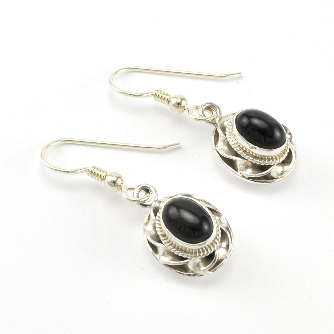 Sterling Silver Black Star Diopside 6x8mm Oval Dangle Earrings