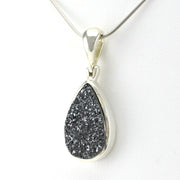 Sterling Silver Charcoal Druzy Agate Tear Pendant