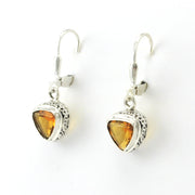 Sterling Silver Citrine 8mm Trillion Bali Dangle Earrings