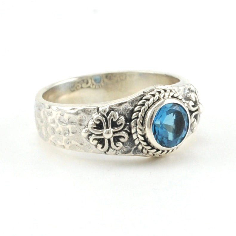 ALt View Sterling Silver Blue Topaz 6mm Round Ring