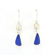 Alt View Sterling Silver Pearl Blue Sea Glass Earrings