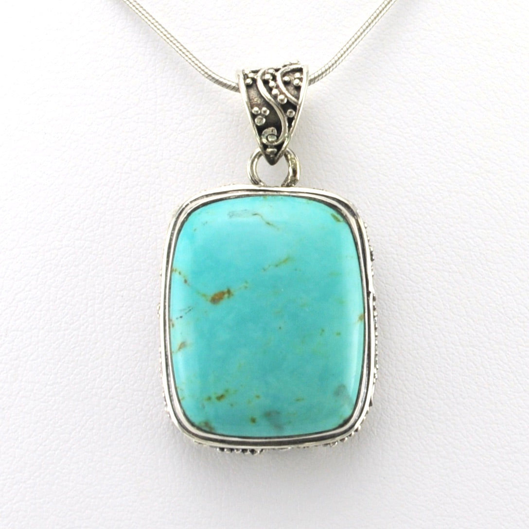 Alt View Sterling Silver Arizona Turquoise 17x21mm Rectangle Bali Pendant