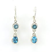 Alt View Sterling Silver Blue Topaz Round Oval Bali Dangle Earrings