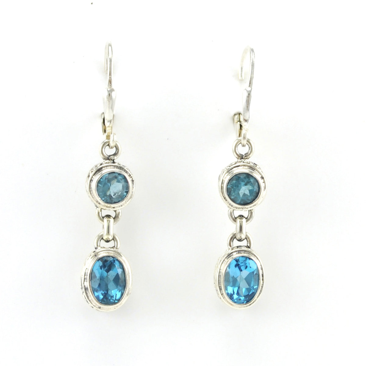 Alt View Sterling Silver Blue Topaz Round Oval Bali Dangle Earrings