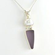 Alt View Sterling Silver Pearl Lilac Sea Glass Necklace