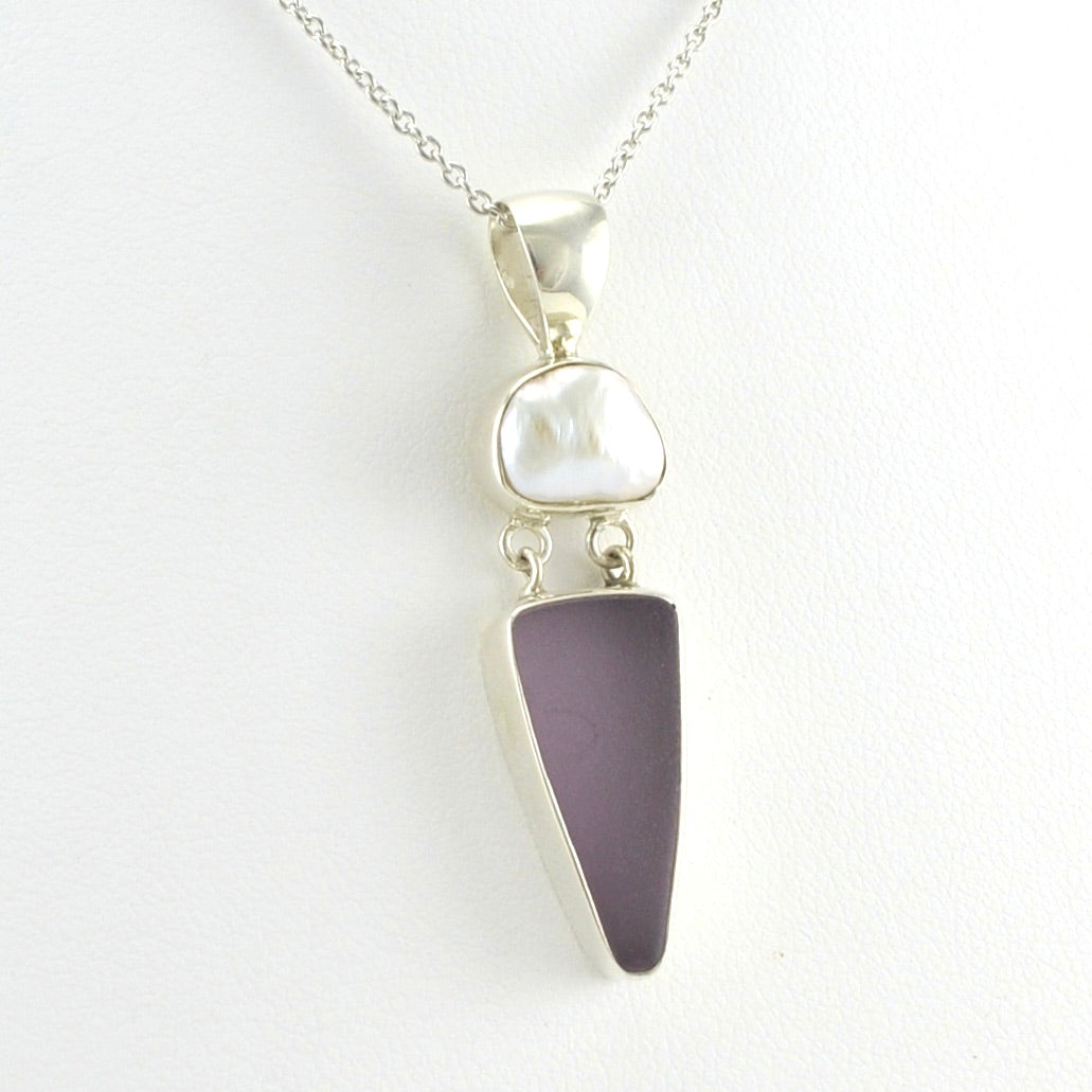 Alt View Sterling Silver Pearl Lilac Sea Glass Necklace
