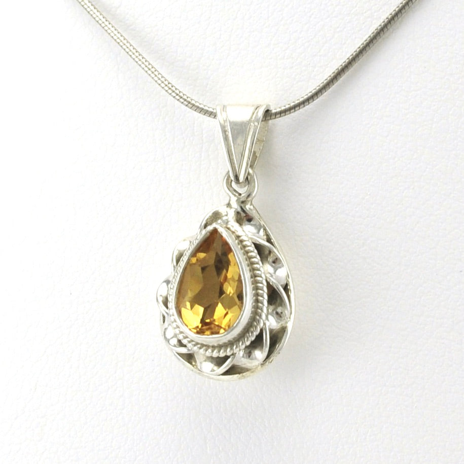 Sterling Silver Citrine 6x9mm Tear Pendant