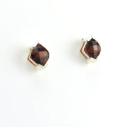 Side View Sterling Silver Garnet Square Prong Set Earrings